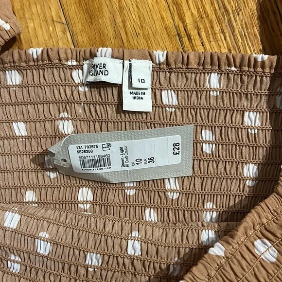 NWT River Island Edith Toffee Spot Smocked Crop Top - Picture 3 of 5